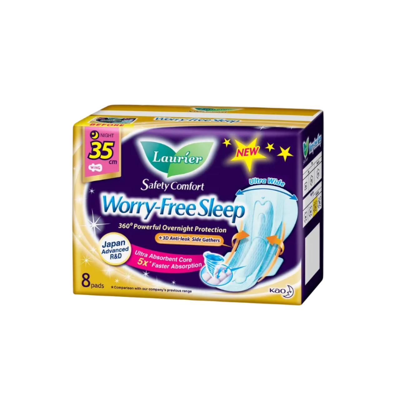 Laurier Safety Comfort Worry-Free Sleep with Gathers Night 35 cm (5 drops), 8 un